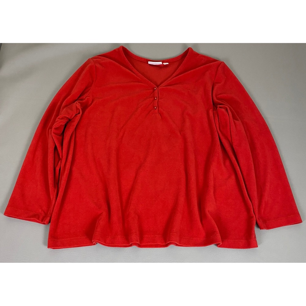 d&co Tunic Top Women's Plus Size 3X Red Velour V Neck Long Sleeve Warm